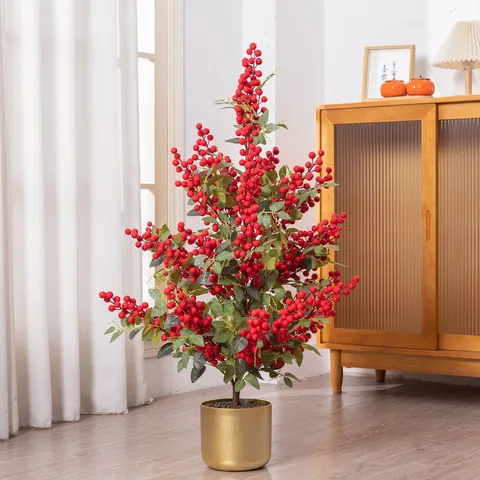 Künstliche Stechpalmenbeere Baum Topfpflanze Moderne Kunststoff Simulation Rote Beeren Glücksbaum Für Neujahr Weihnachten Zuhause Urlaub Festival Dekoration