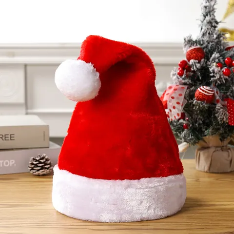Classic Red White Thickened Plush Santa Claus Hat Soft Short Plush Christmas Hat For Adults Kids Holiday Party Festive Decor