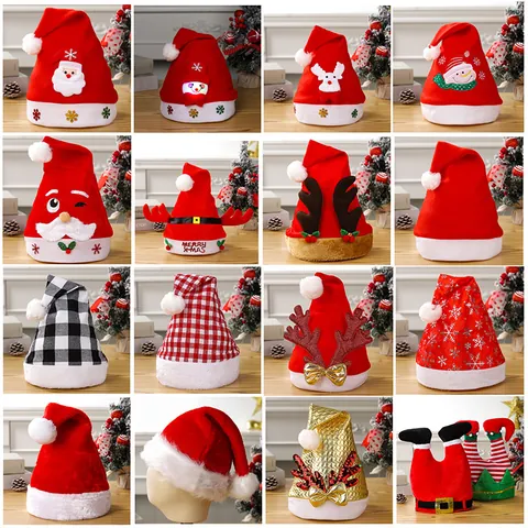 Merry Christmas Hat For Adults Kids Santa Claus Reindeer Snowman LED Light Sequin Non-Woven Plush Hat Holiday Party Gift Decor