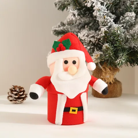 3D Christmas Plush Gift Bucket Santa Snowman Reindeer Penguin Cartoon Figure Apple Candy Pouch Holiday Party Decor Gift Basket