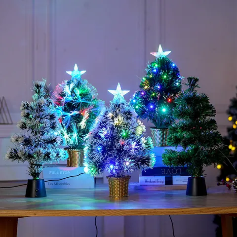 LED Fiber Optic Christmas Tree Colorful Light Up Mini Xmas Tree For Tabletop Home Office Window Holiday Party Decoration