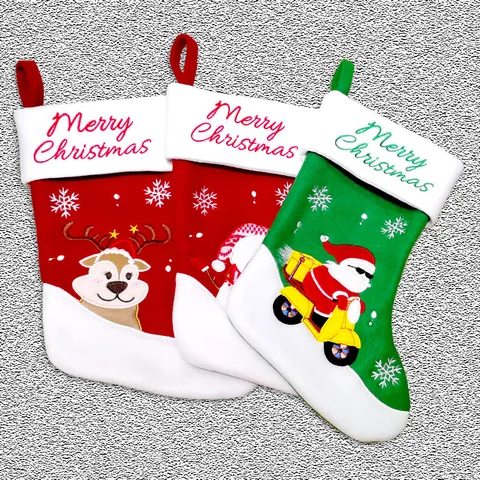 Calcetín de Navidad Bordado Papá Noel Muñeco de Nieve Reno Bolsas de Regalo Adorno Colgante de Chimenea Decoración de Fiesta