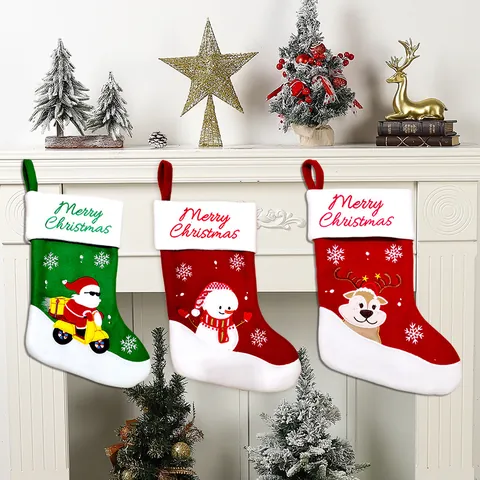 Calcetín de Navidad Bordado Papá Noel Muñeco de Nieve Reno Bolsas de Regalo Adorno Colgante de Chimenea Decoración de Fiesta