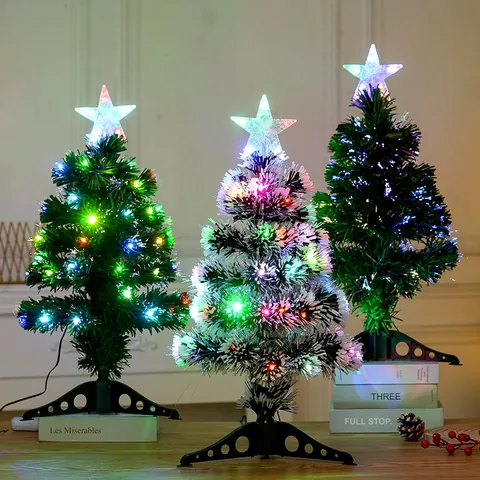 LED Fiber Optic Christmas Tree Colorful Light Up Mini Xmas Tree For Tabletop Home Office Window Holiday Party Decoration