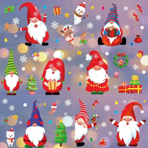 Christmas Static Clings Window Decals Santa Snowman Reindeer Snowflake Stickers Removable PVC Festive Glass Decoration