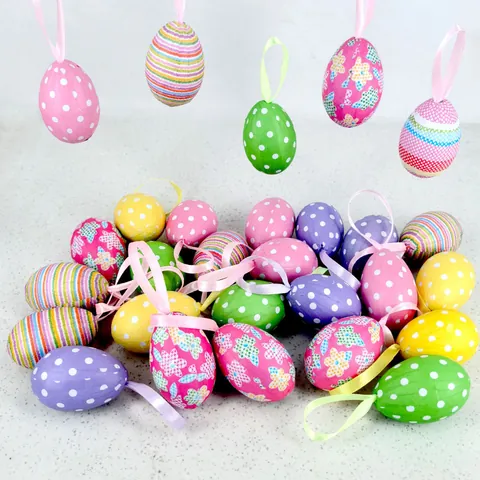 Easter Eggs Foam Painted Decorative Eggs DIY Kids Craft Props Holiday Party Hanging Decoration Props Multicolor Egg Set