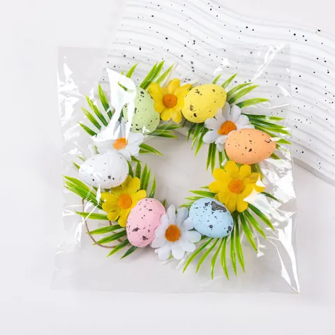 Easter Egg Wreath Macaron Spotted Foam Eggs Artificial Daisy Flower Garland For Front Door Wall Hanging Home Decoration