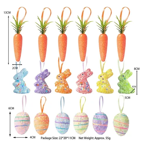 Easter Foam Eggs Rabbits Carrots Decor Colorful Particle Bunny Simulation Vegetable Ornament For Holiday Party Home Layout Accessory