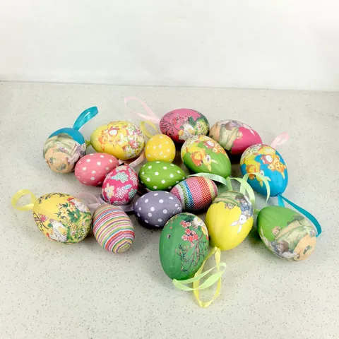 Easter Foam Painted Paper Eggs Bunny Floral Polka Dot Hanging Ornaments For Easter Party Decoration Children DIY Toys