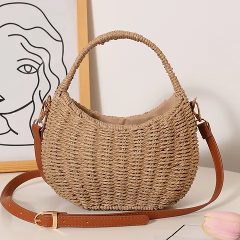 Women Cute Straw Woven Flower Basket Crossbody Bag Handmade Summer Beach Handbag With Adjustable Strap For Vacation Party