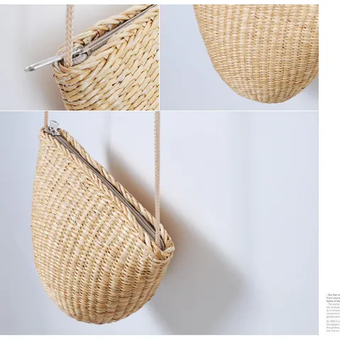 Women Summer Mini Woven Straw Crossbody Bag Heart Shaped Small Shoulder Purse Cell Phone Coin Key Pouch Beige Straw Bag