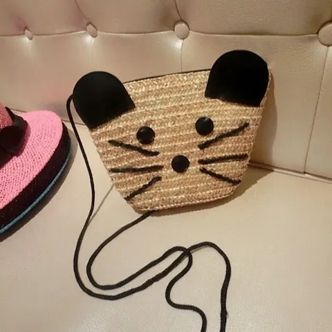 Mode Süße Kleine Maus Stroh Gewebt Umhängetasche Kawaii Tier Geformt Mini Strand Tasche Für Damen Mädchen Täglich Handtasche