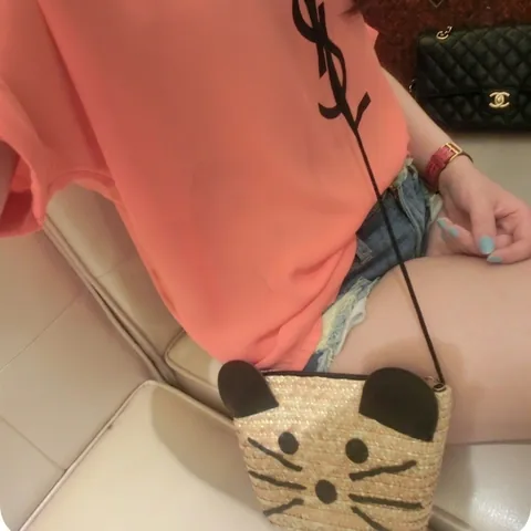 Mode Süße Kleine Maus Stroh Gewebt Umhängetasche Kawaii Tier Geformt Mini Strand Tasche Für Damen Mädchen Täglich Handtasche