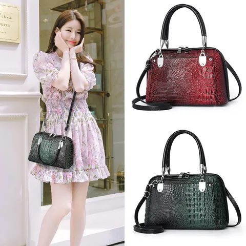 Bolso Concha de Cuero con Patrón de Cocodrilo Moda Occidental para Mujer Bolso de Mano de Gran Capacidad de Hombro Cruzado Elegante Bolso con Textura