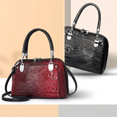 Bolso Concha de Cuero con Patrón de Cocodrilo Moda Occidental para Mujer Bolso de Mano de Gran Capacidad de Hombro Cruzado Elegante Bolso con Textura