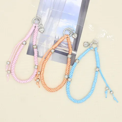 Handgefertigtes Geflochtenes Handy-Lanyard Schlüsselanhänger Dopamin-Farbe Wachsfaden Herzanhänger Anti-Verlust Tasche Charm