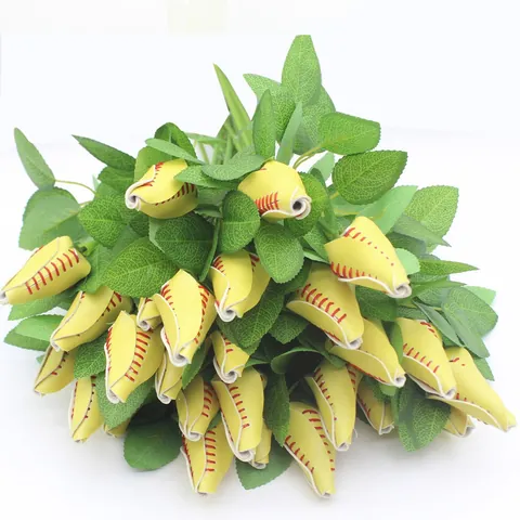 Fiore Artificiale da Baseball in Pelle PU Retrò Creativo Rosa Softball Gialla Bianca per Decorazione Sportiva Casa Regalo