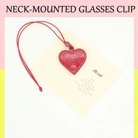 Minimalist Heart Shaped Synthetic Leather Magnetic Glasses Clip Pendant With Lanyard Neck Strap For Women Eyewear Storage Accessory