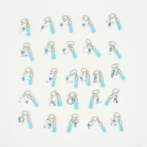 Ethnic Western Style Alphabet Letter Bag Charm For Women Vintage Engraved Turquoise Tassel Shoe Ornament Zinc Alloy Keychain Accessory