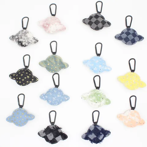 Creatieve Denim Ruitjes Pailletten Planeet Sleutelhanger Saturnus Vorm Stof Tas Hanger Ster Borduurwerk Schattige Sleutelhanger