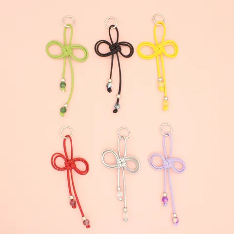 Handmade Braided PU Leather Bowknot Keychain Pendant With Beads Cute Miu Style Charm For Bag Cup Keys Women Accessories