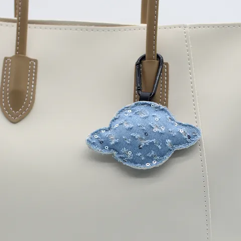 Creatieve Denim Ruitjes Pailletten Planeet Sleutelhanger Saturnus Vorm Stof Tas Hanger Ster Borduurwerk Schattige Sleutelhanger