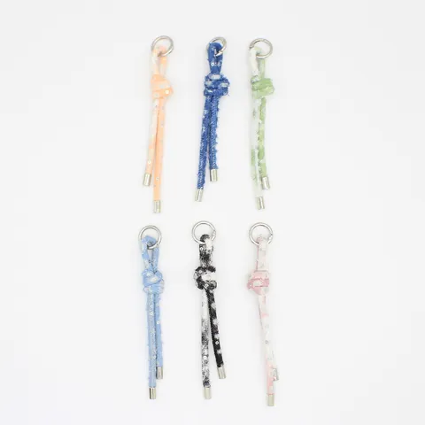 Portachiavi Artigianale a Forma di Pianeta in Denim Catena di Perle Artificiali Pendaglio per Borsa Stella Intrecciata Accessori Donna