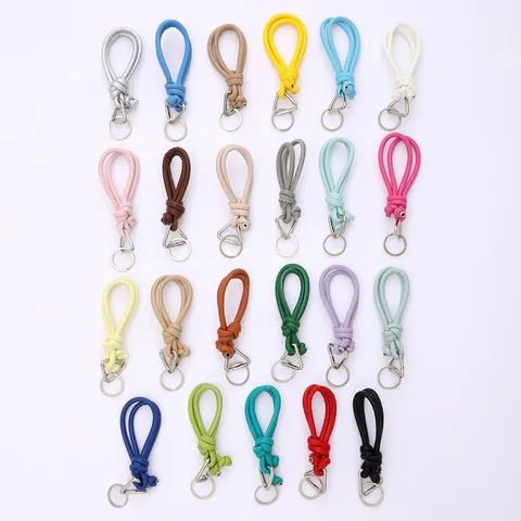 Handmade Woven PU Leather Mobile Phone Lanyard Keychain Wrist Strap For Keys Bag Charm Minimalist Anti-Lost Rope Accessories