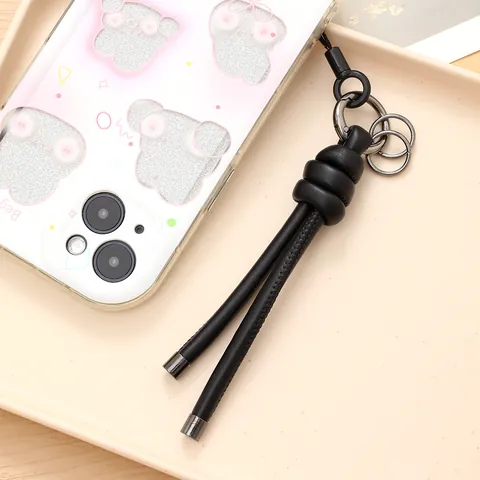 Minimalist Braided Artificial Leather Rope Keychain Pendant Ins Style Hand-Knotted Phone Bag Charms Niche Design For Women