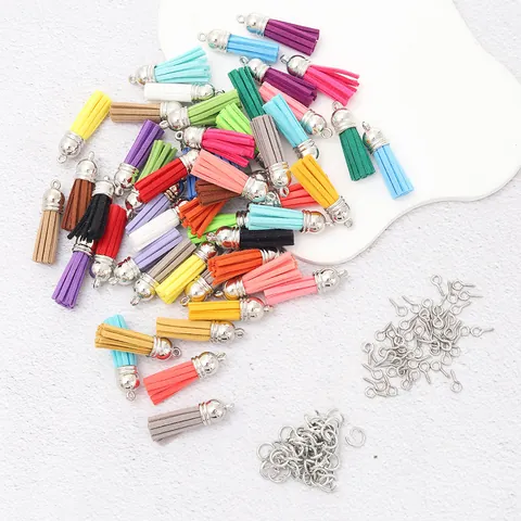 Faux Suede Leather Tassels With Silver Metal Caps Colorful Tassel Pendants For DIY Keychain Jewelry Making Supplies Craft Accessories