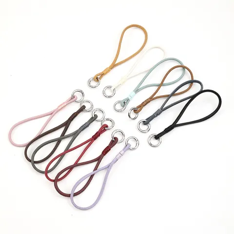 Handmade Braided Faux Leather Phone Lanyard Wrist Strap With Silver Metal Ring Minimalist Anti-Lost Keychain Ornament