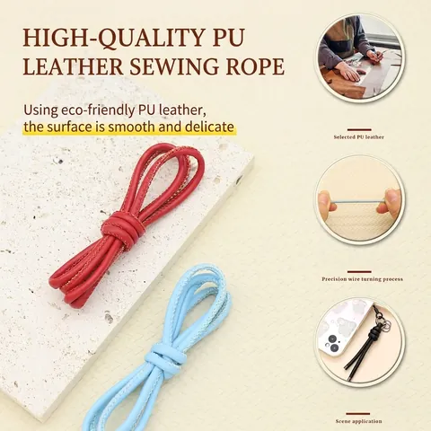 Stitched Faux Sheepskin PU Leather Cord Multi Color Stitched Round Leather Rope For DIY Jewelry Making Keychain Accessories