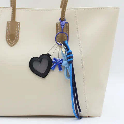 Handmade Woven Heart Leather Makeup Mirror Bag Charm Bowknot Keychain Pendant For Women Outdoor Daily Fashion Accessories