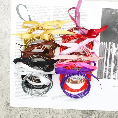 5Pcs Set Jelly Bangles For Women Glitter Gold Foil Filled Silicone Tube Bracelets Fashion Jewelry With Ribbon Bow Lightweight Waterproof