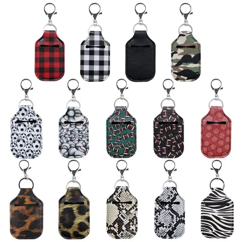 Portable Leather Hand Sanitizer Holder Keychain Alloy Clip Sport Football Basketball Pattern Travel Bag Charm Accessory