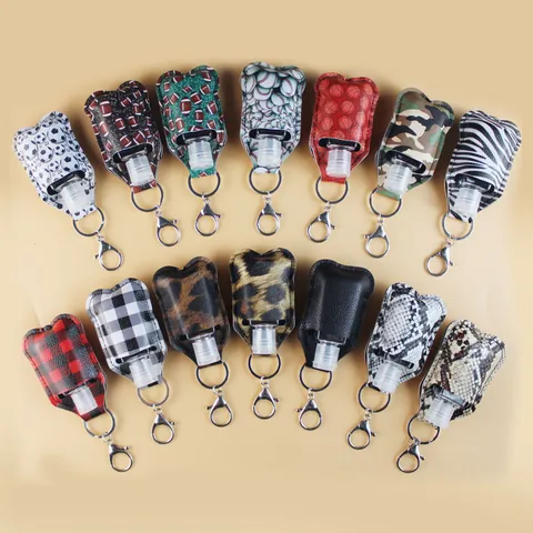 Portable Leather Hand Sanitizer Holder Keychain Alloy Clip Sport Football Basketball Pattern Travel Bag Charm Accessory