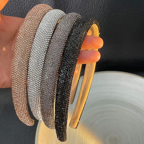 Luxury Heavy Rhinestone Padded Headband For Women Elegant High Crown Sparkly Crystal Hair Hoop Celebrity Style Hair Accessories