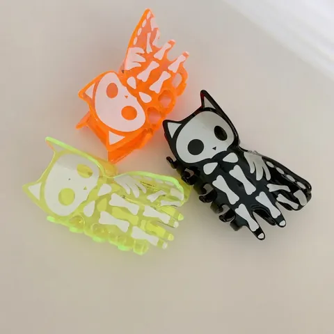 Halloween Spooky Skeleton Cat Hair Claw Clip Acrylic Funny Skeleton Kitten Hair Clip Vintage Spooky Hair Styling Accessories For Women