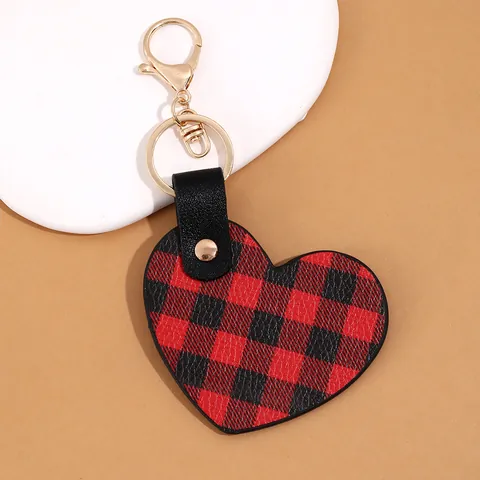 Herz Leder Karo Schlüsselanhänger Für Damen Koreanisches Karomuster Taschenanhänger Legierung Schlüsselring Valentinstag Weihnachten Geschenk Zubehör