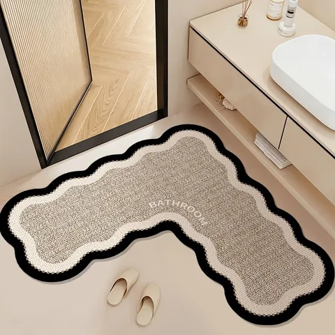 L-Shaped Diatom Mud Bathroom Mat Absorbent Anti-Slip Quick Dry Woven Texture Bath Rug For Washroom Entryway Kitchen Floor