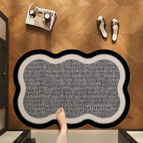 L-Shaped Diatom Mud Bathroom Mat Absorbent Anti-Slip Quick Dry Woven Texture Bath Rug For Washroom Entryway Kitchen Floor