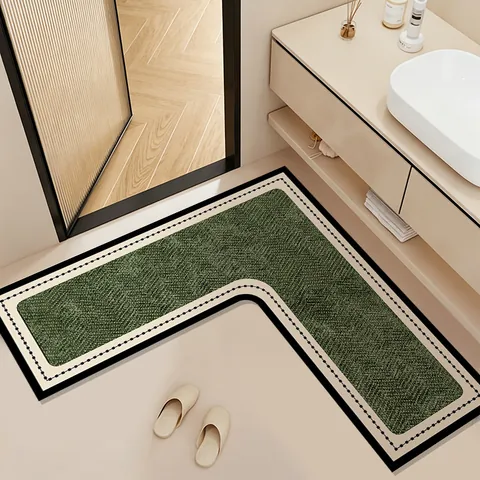 L-Shaped Diatomaceous Earth Bath Mat Quick Dry Anti-Slip Corner Floor Rug For Bathroom Sink Entrance Diatom Mud Foot Pad