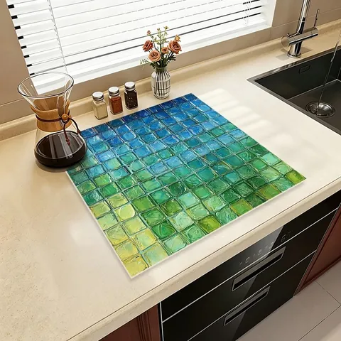Absorbent Leather Kitchen Countertop Mat Dish Drying Pad For Bathroom Sink Countertop Protection Mosaic Pattern Placemat