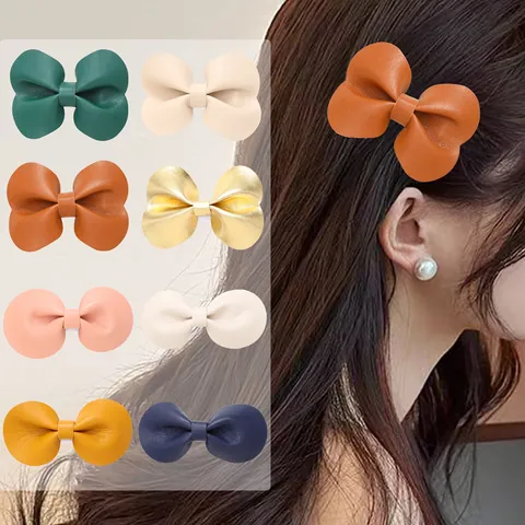 Mode Kunstleer Strik Eendenbekclip Eenvoudige Effen Kleur Haarspelden Handgemaakte Haaraccessoires Voor Dames Meisjes