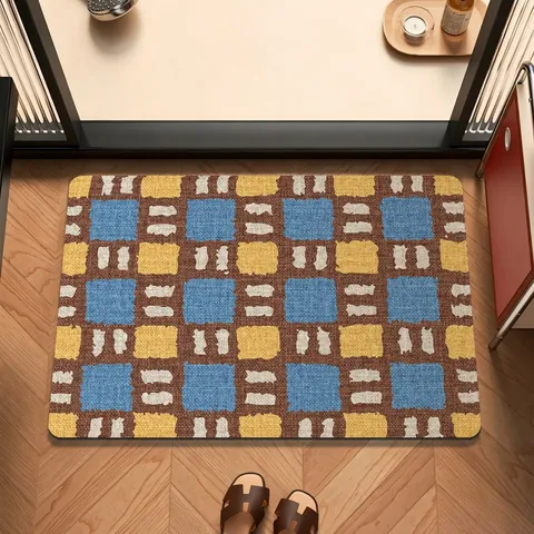 Mid-Century Retro Tappetino Bagno in Terra di Diatomee Assorbente Antiscivolo Geometrico Scacchiera Tappeto per Bagno Cucina Ingresso