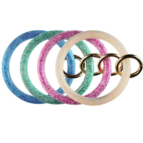 Glitter Silicone Bracelet Keychain For Car Keys Sparkling Sequins Wristlet Ring Keychain O-Ring Bangle For Women Fashion Jewelry
