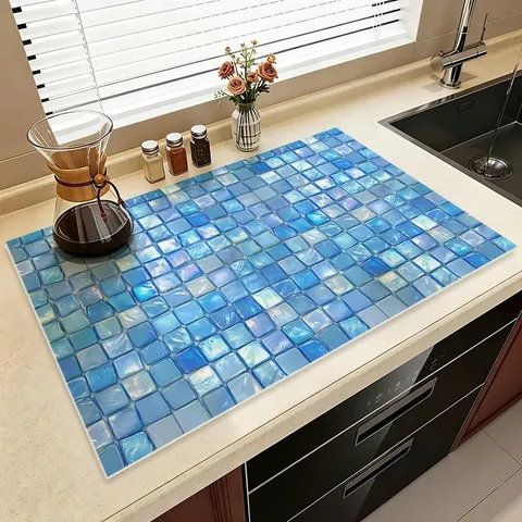 Absorbent Leather Kitchen Countertop Mat Dish Drying Pad For Bathroom Sink Countertop Protection Mosaic Pattern Placemat