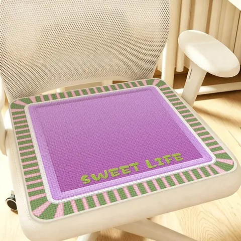 Cojín de Asiento Transpirable de Lino con Rayas de Dibujos Animados para Silla de Oficina Hogar Silla de Computadora Antideslizante