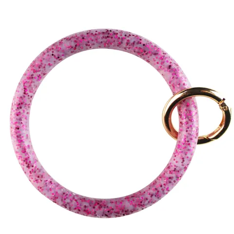 Glitter Silicone Bracelet Keychain For Car Keys Sparkling Sequins Wristlet Ring Keychain O-Ring Bangle For Women Fashion Jewelry