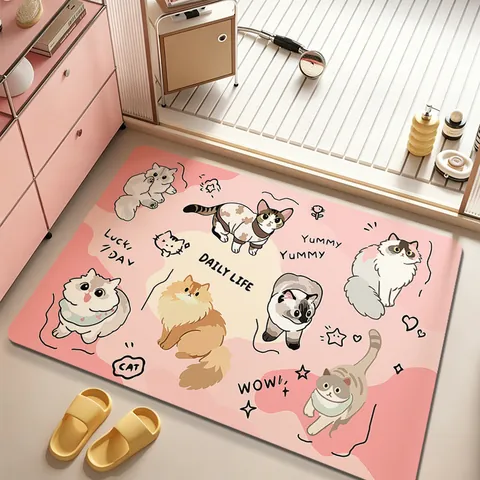 Tapis de Bain en Terre de Diatomées Dessin Animé Super Absorbant Séchage Rapide Antidérapant Tapis pour Toilettes Entrée Maison Décoration Tissu Technique